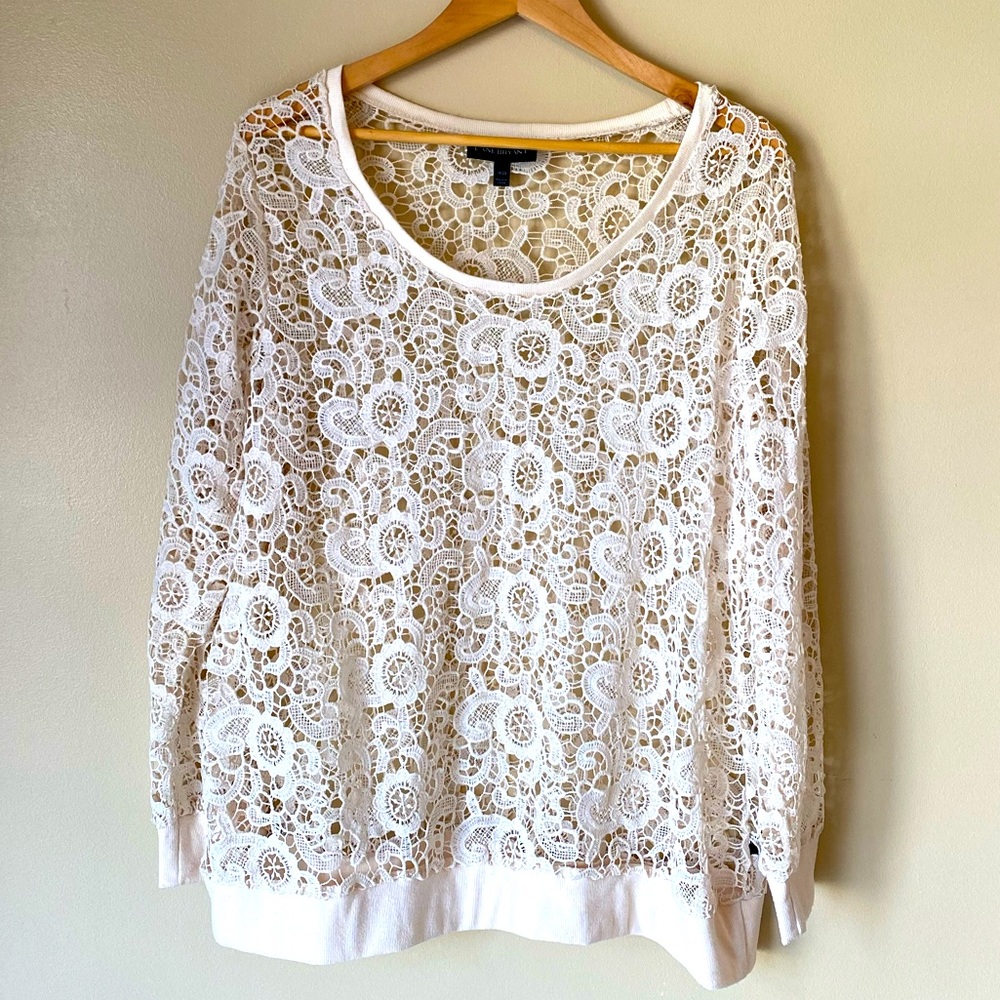Lane Bryant Cream Colored Crochet Long Sleeve Sheer Top Size 18 / 20   2x